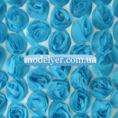 Ткань Шифоновые розы 3D (голубой)